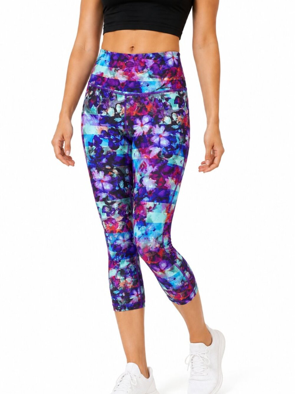 Athleta Sonar Floral Fade Capri Leggings XXS Running Workout Rear Zip Pocket